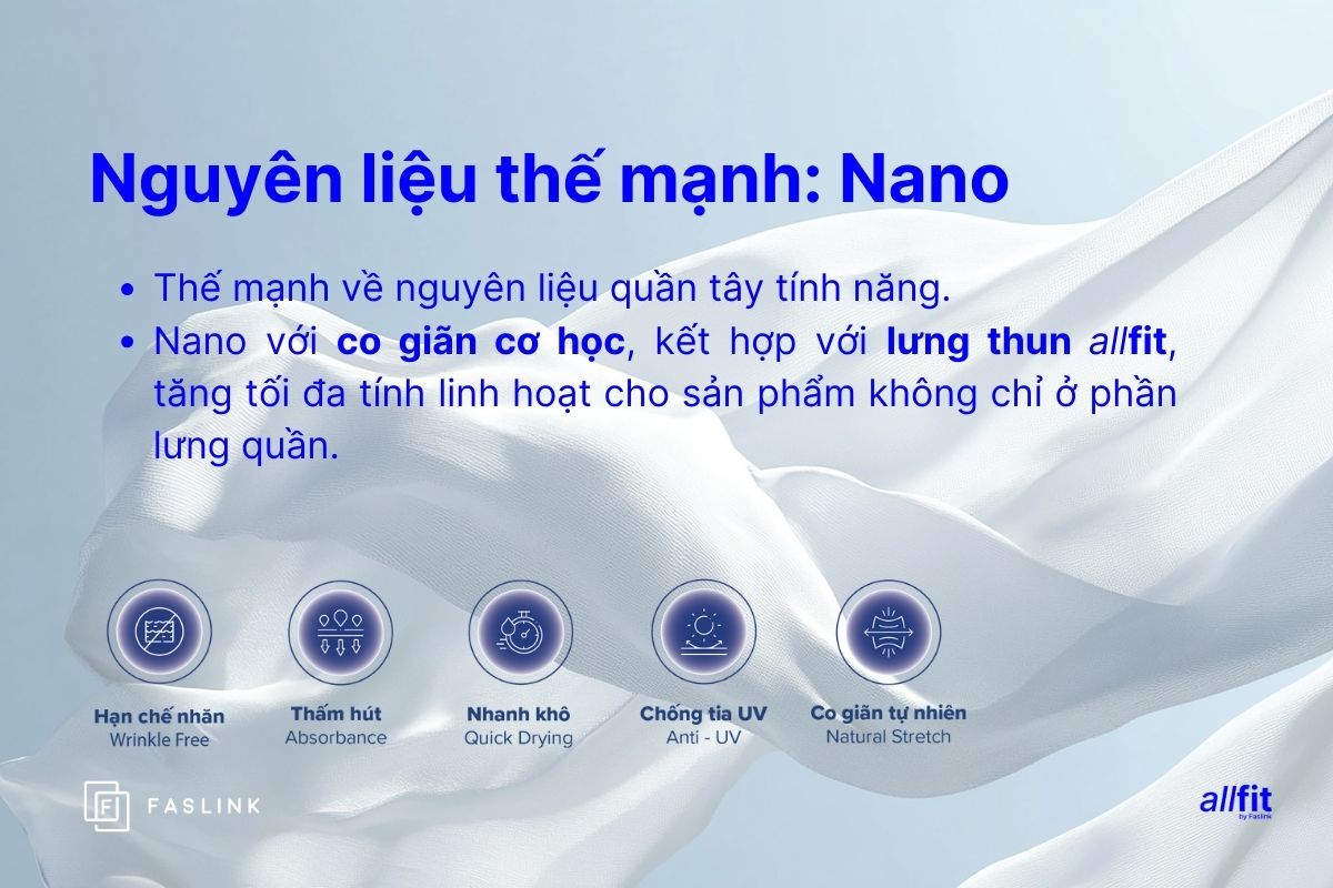 Quần tây lưng thun allfit được làm từ sợi vải nano